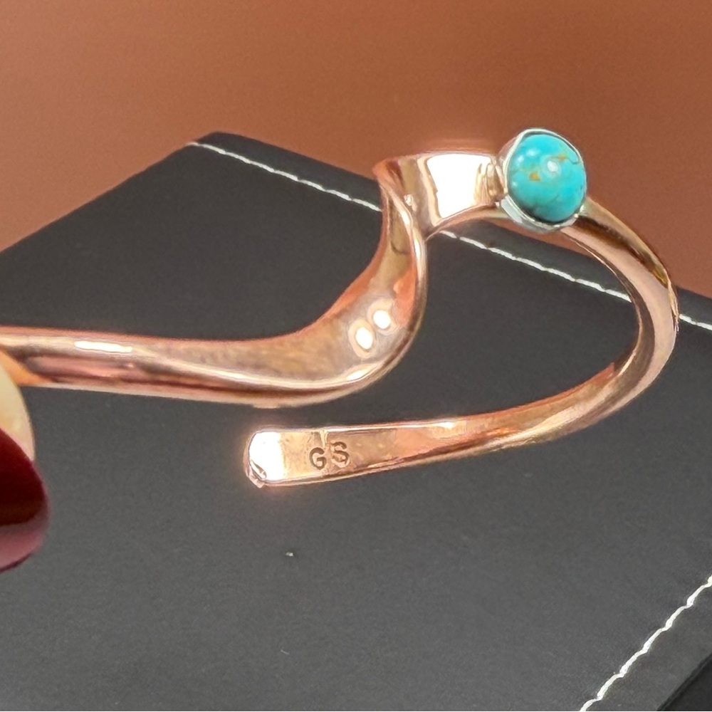 Glen Sandoval Signed-Single Copper & Turquoise Native American Made Cuff - Picture 6 of 9